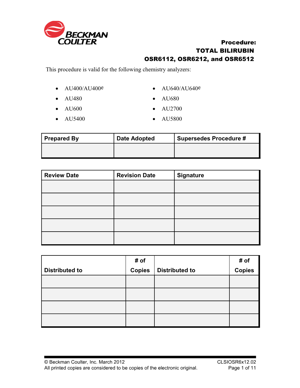 This Procedure Is Valid for the Following Chemistry Analyzers s3