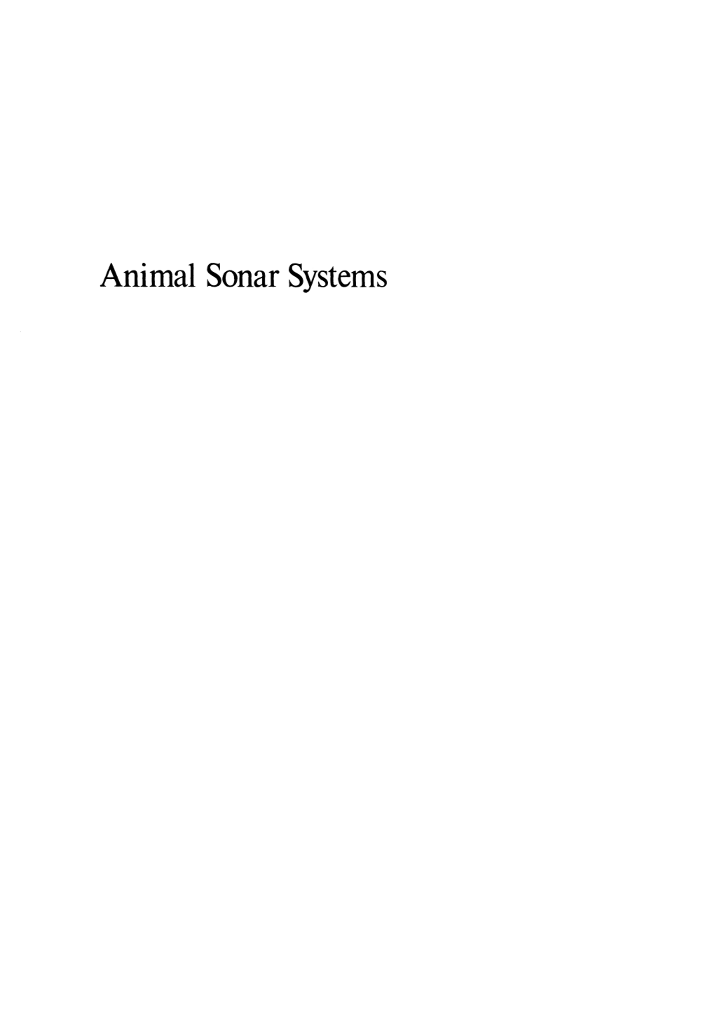 Animal Sonar Systems NATO ADVANCED STUDY INSTITUTES SERIES