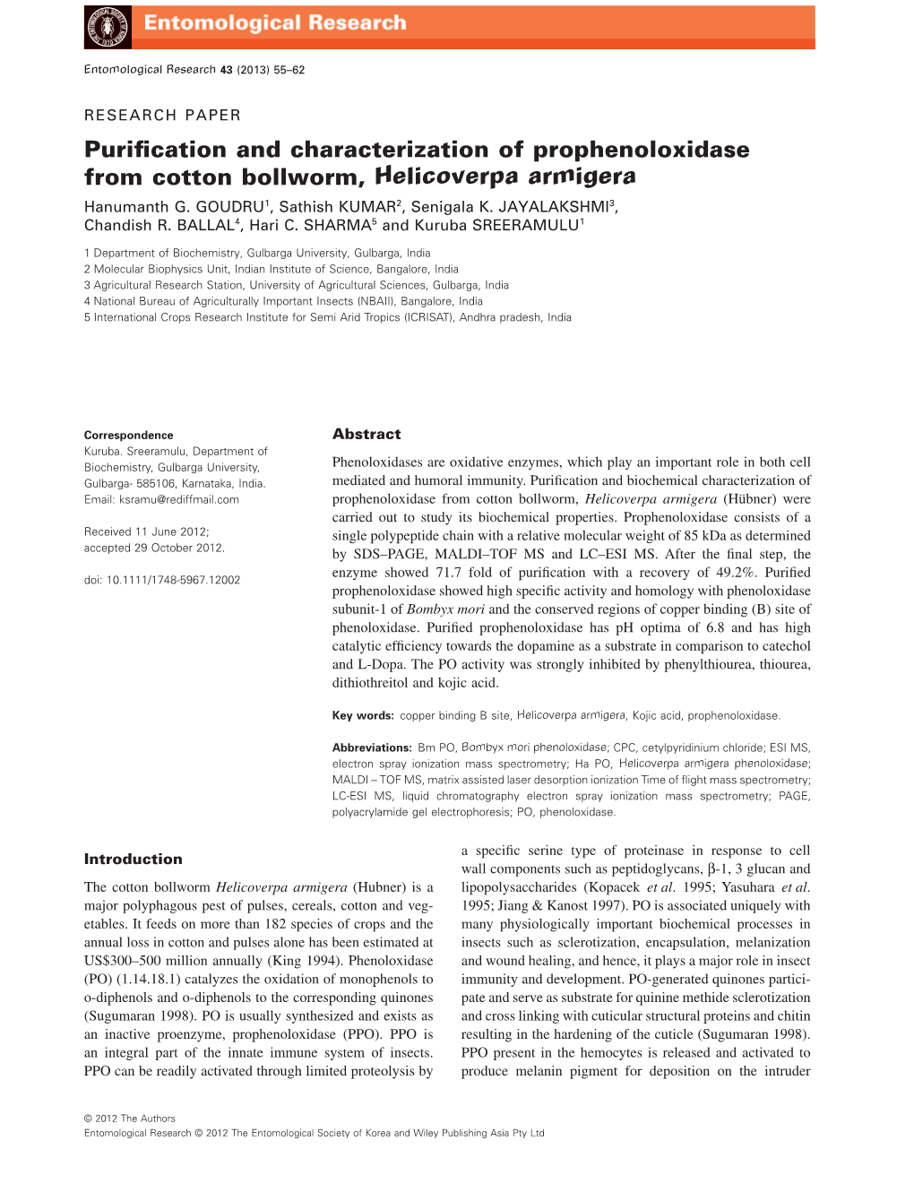 Purification and Characterization of Prophenoloxidase from Cotton
