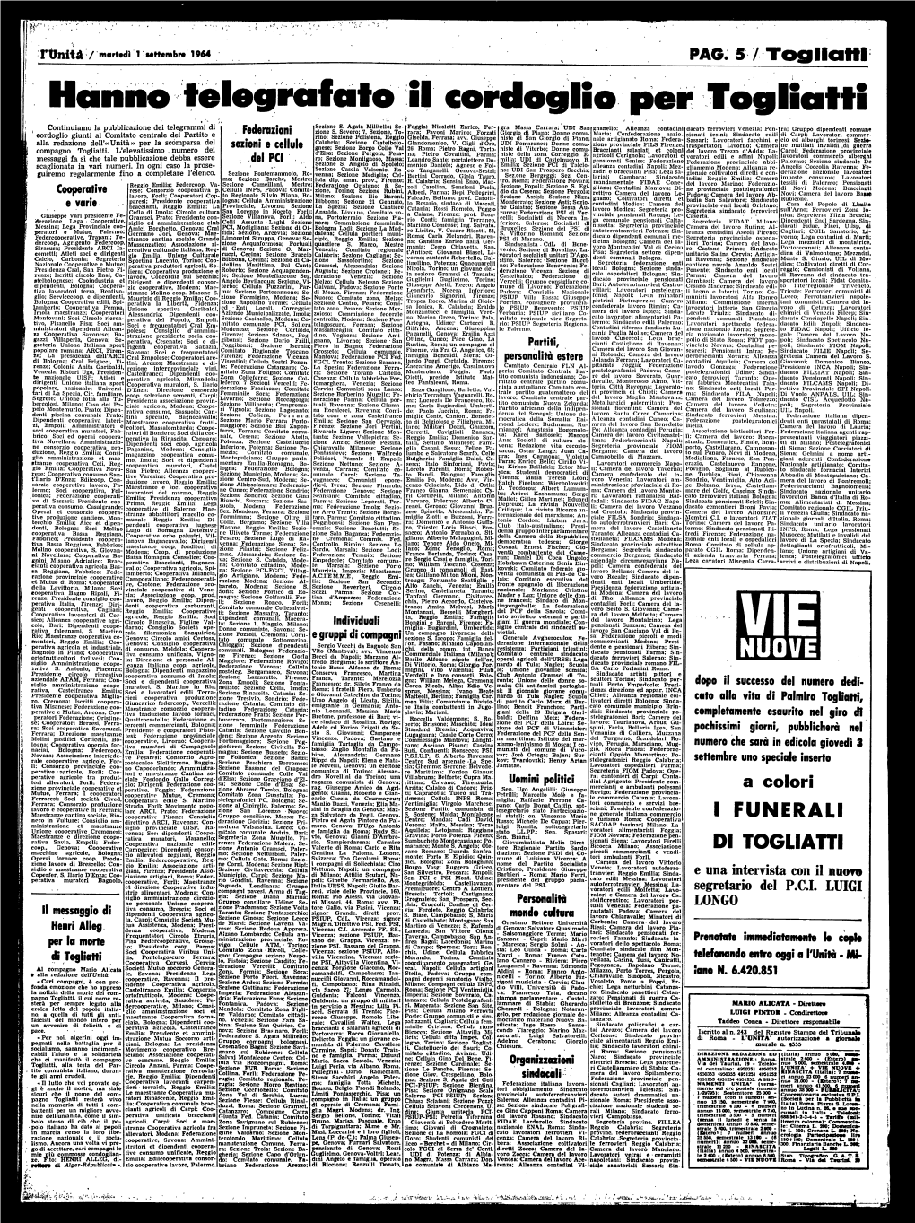 PAG. 5/Togliatti Àto Il Cordoglio Per Togliatti I Continuiamo La Pubblicazione Dei Telegrammi Di Sezione S