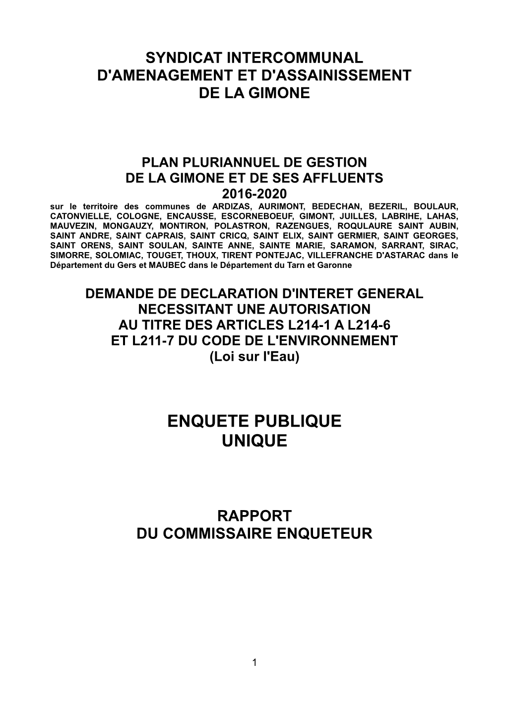 Plan Pluriannuel De Gestion De La Gimone Et De Ses Affluents 2016-2020