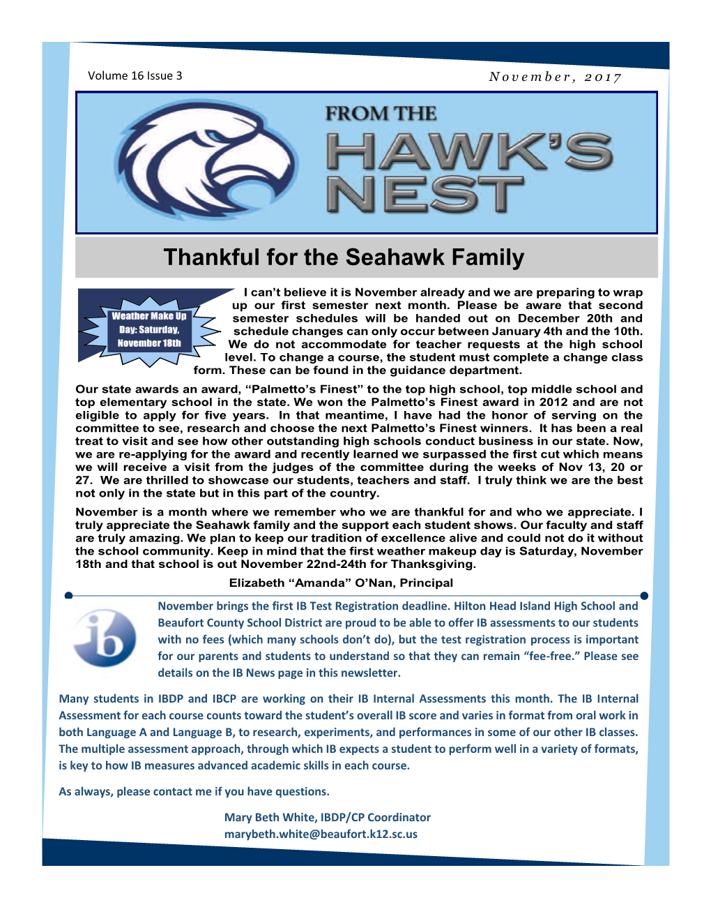 Thankful for the Seahawk Family