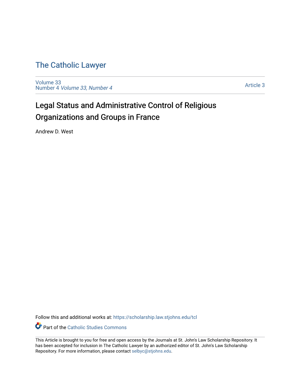 Legal Status and Administrative Control of Religious Organizations and Groups in France