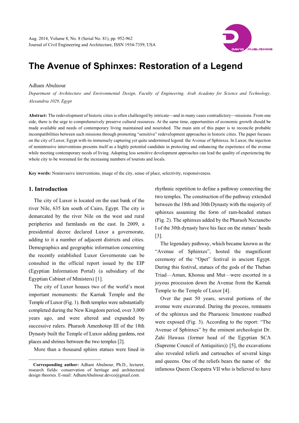 The Avenue of Sphinxes: Restoration of a Legend