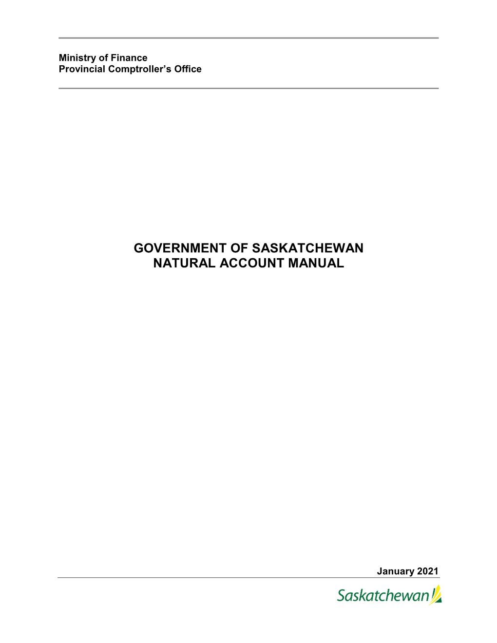 Government of Saskatchewan Natural Account Manual