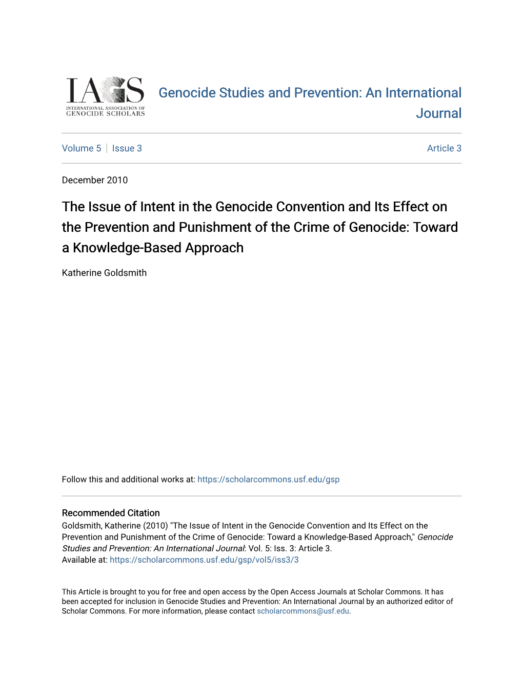 The Issue of Intent in the Genocide Convention and Its Effect on the Prevention and Punishment of the Crime of Genocide: Toward a Knowledge-Based Approach