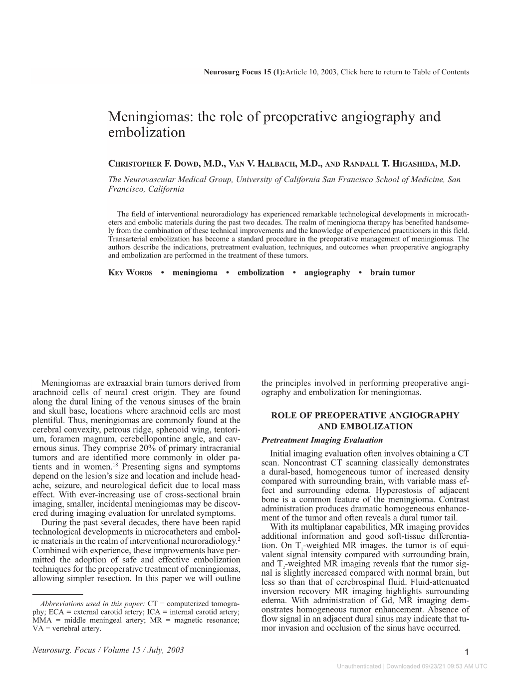 Meningiomas: the Role of Preoperative Angiography and Embolization