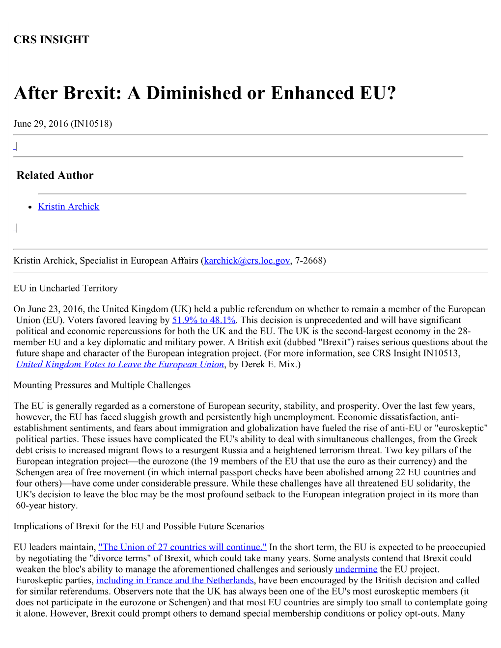 After Brexit: a Diminished Or Enhanced EU?
