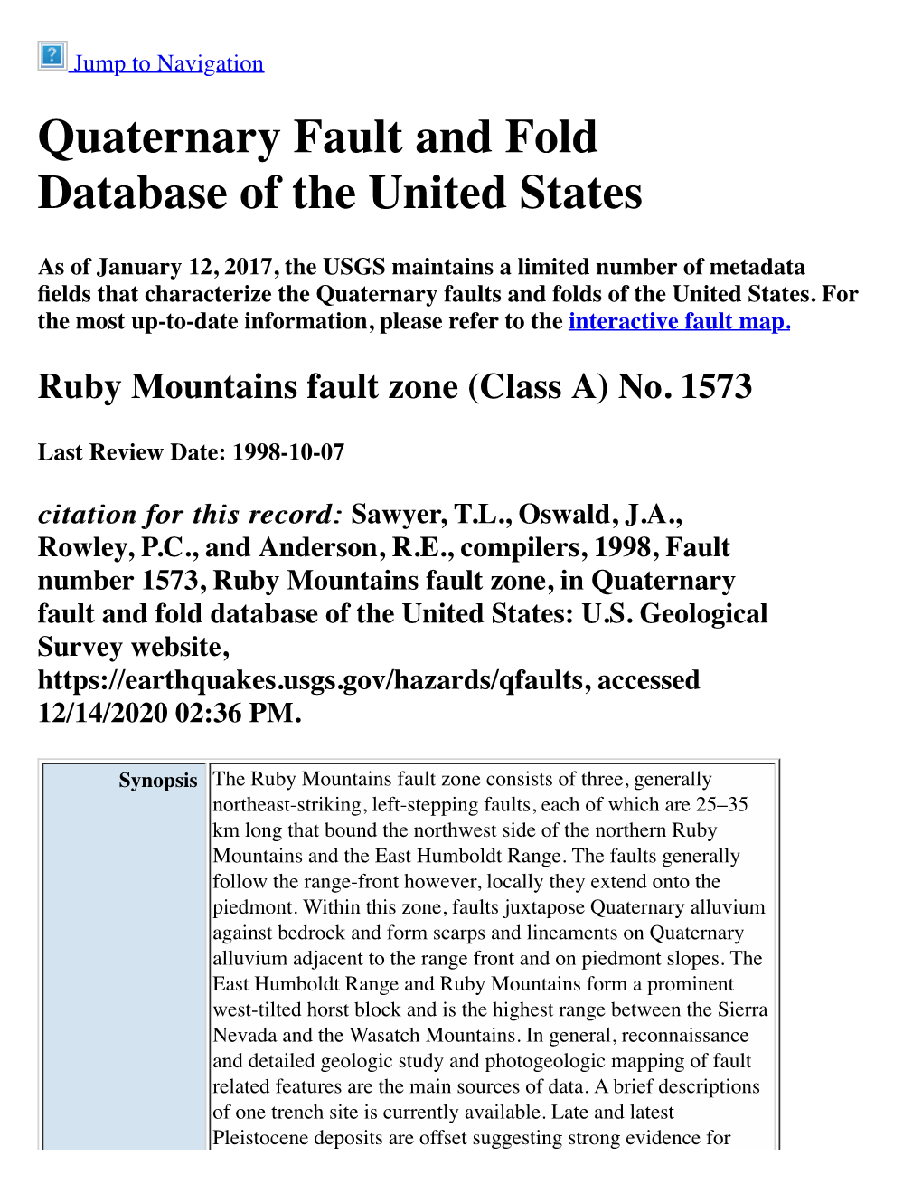 Quaternary Fault and Fold Database of the United States