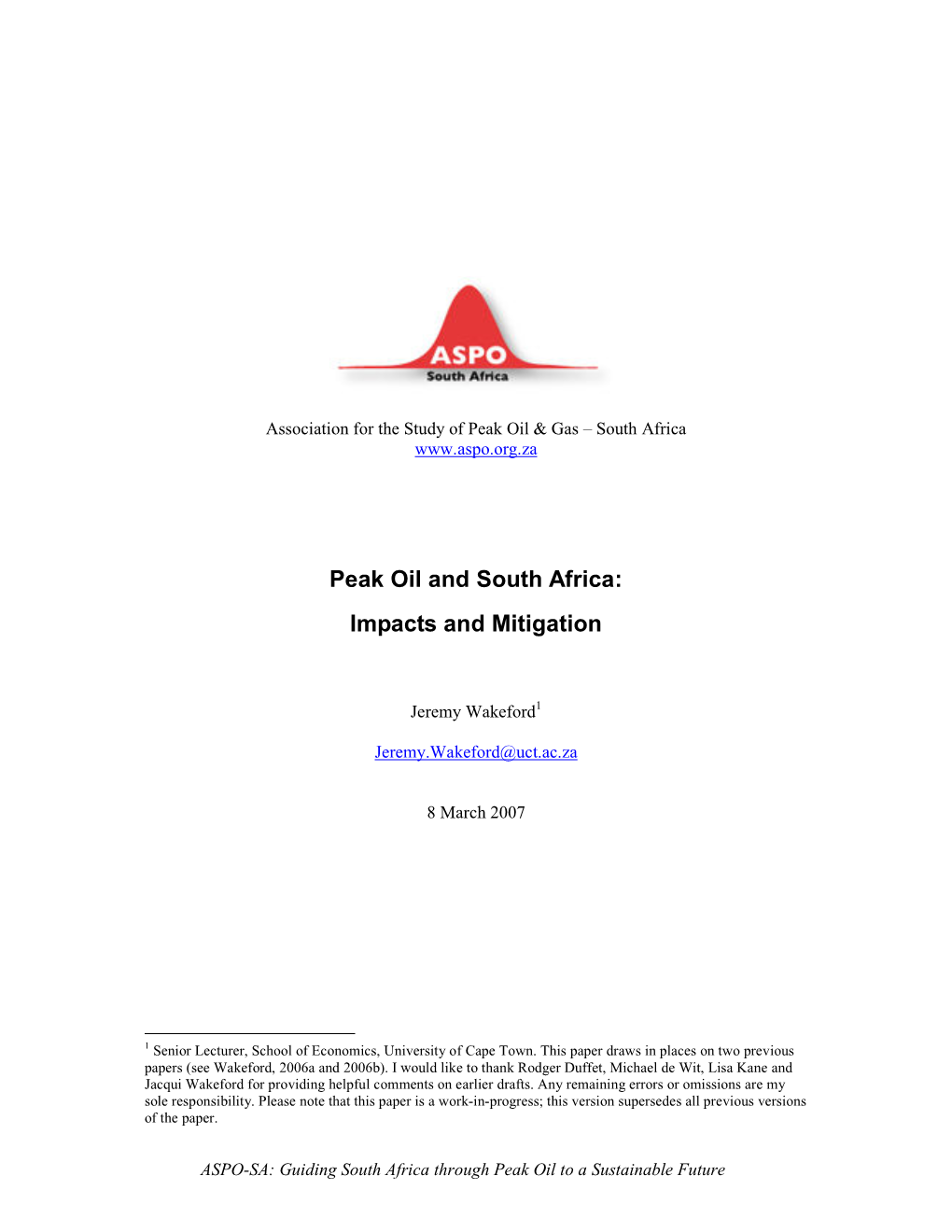 Peak Oil and South Africa: Impacts and Mitigation