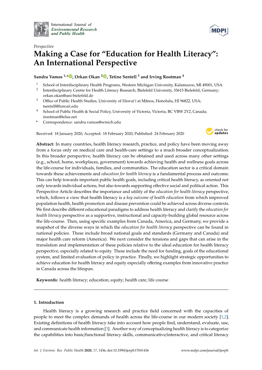 Education for Health Literacy”: an International Perspective