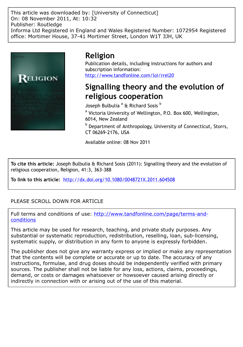 Signalling Theory and the Evolution of Religious Cooperation..Pdf