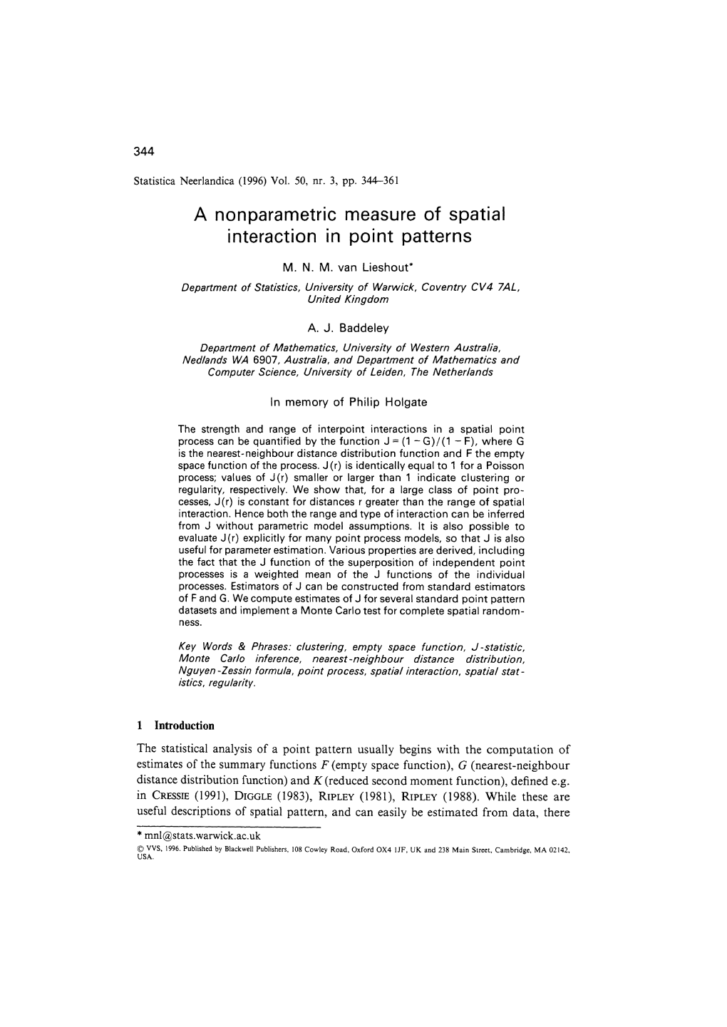 A Nonparametric Measure of Spatial Interaction in Point Patterns