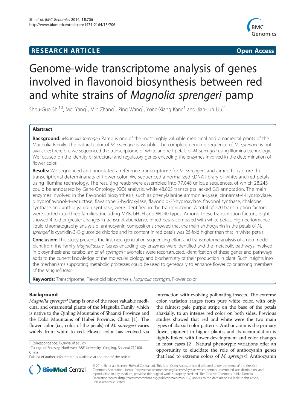 Genome-Wide Transcriptome Analysis of Genes Involved in Flavonoid