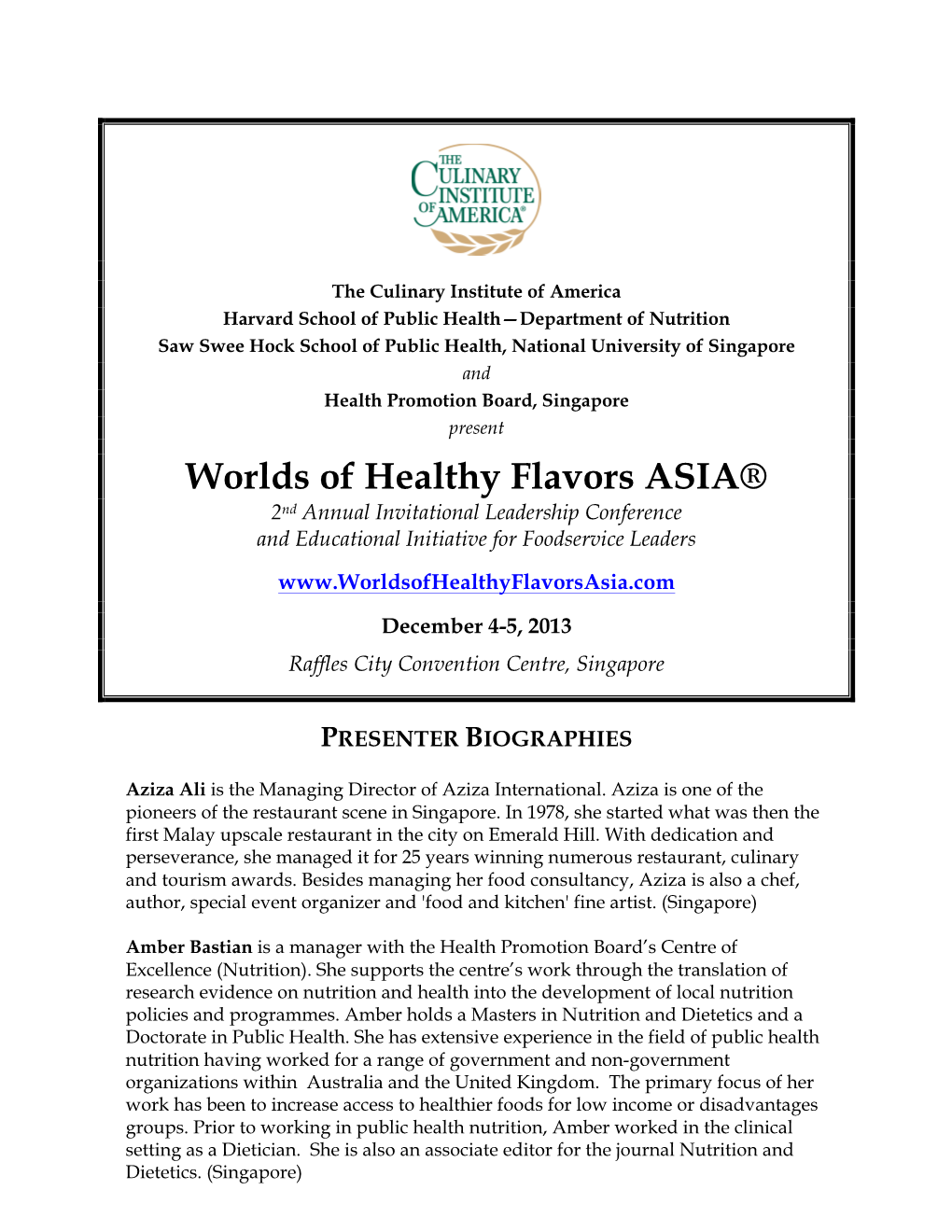 Worlds of Healthy Flavors ASIA® 2Nd Annual Invitational Leadership Conference and Educational Initiative for Foodservice Leaders