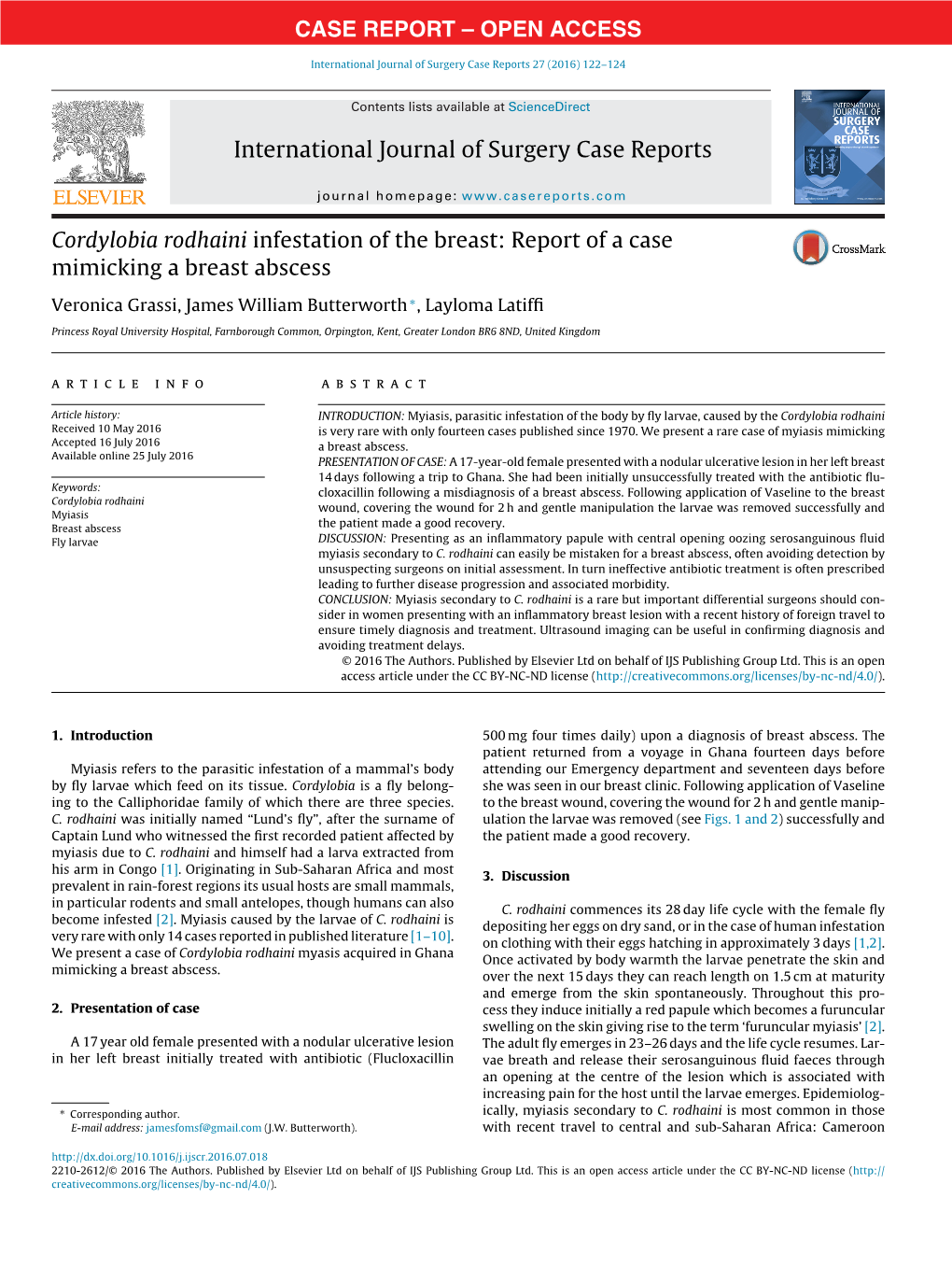 Cordylobia Rodhaini Infestation of the Breast: Report of a Case