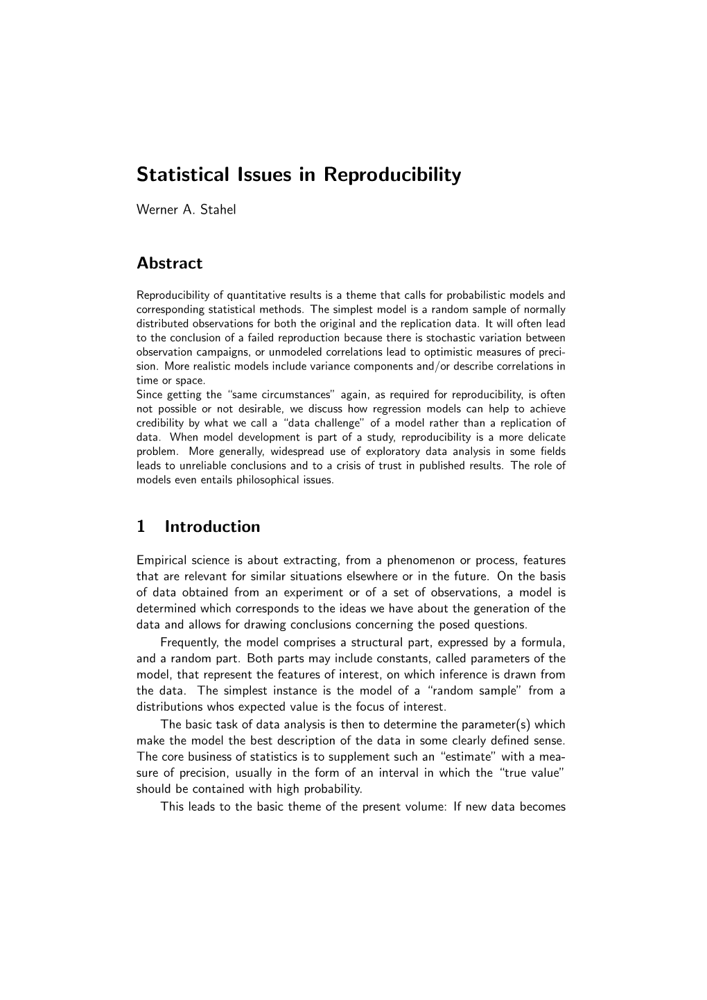 Statistical Issues in Reproducibility