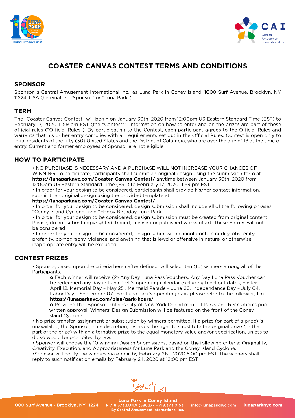 Coaster Canvas Contest Terms and Conditions