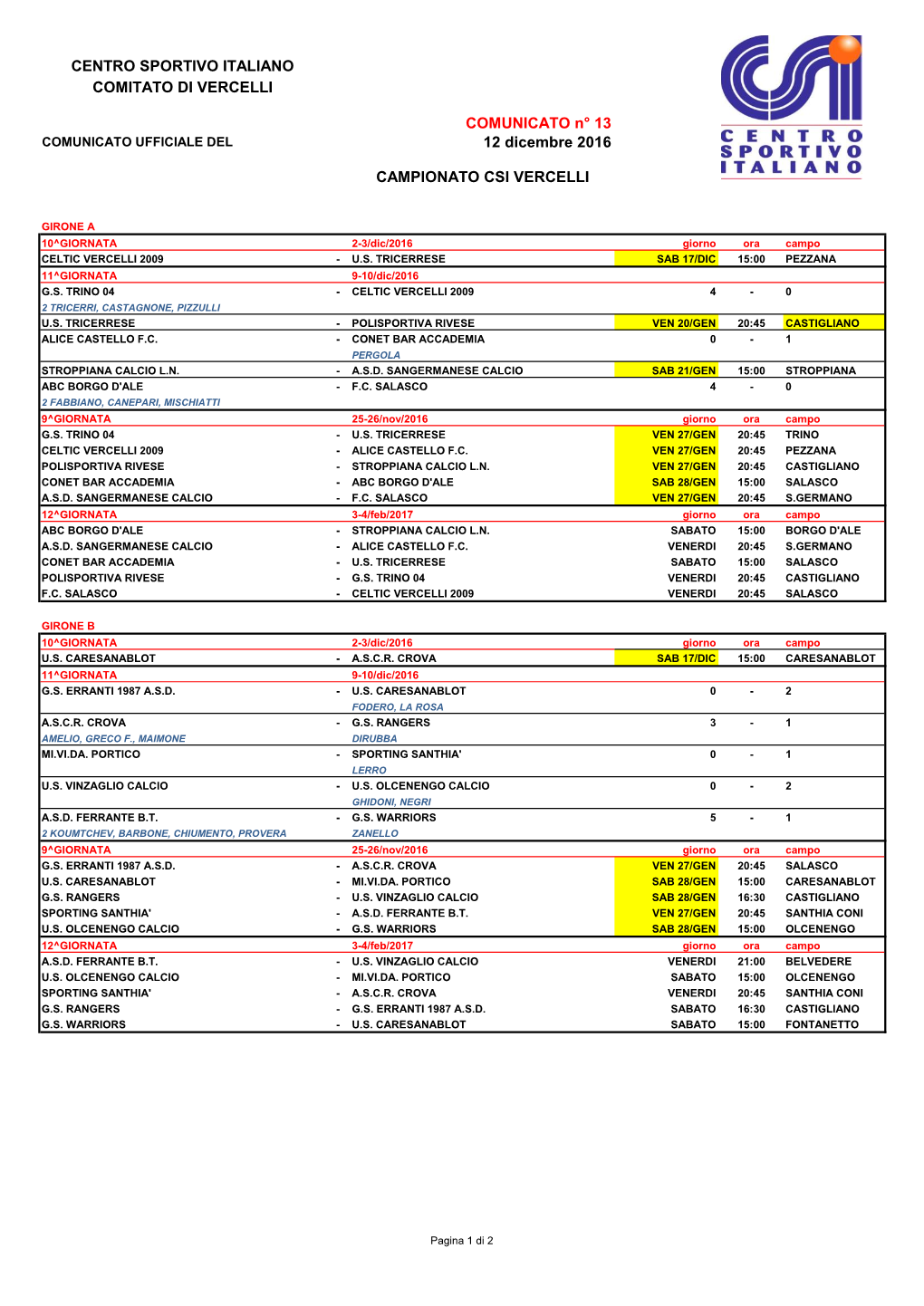 Centro Sportivo Italiano Comitato Di Vercelli