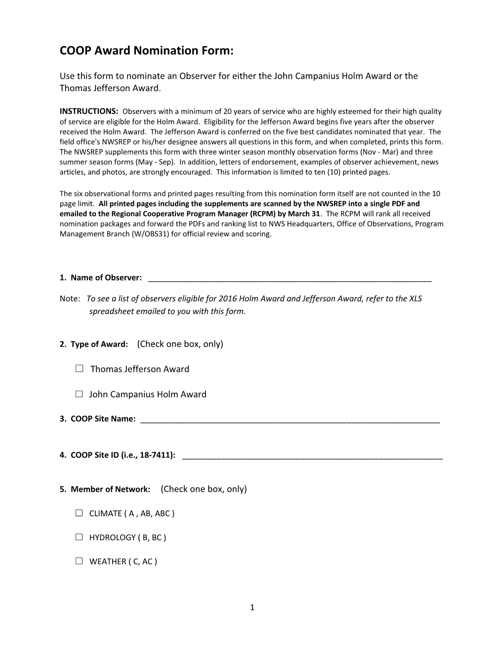 COOP Award Nomination Form