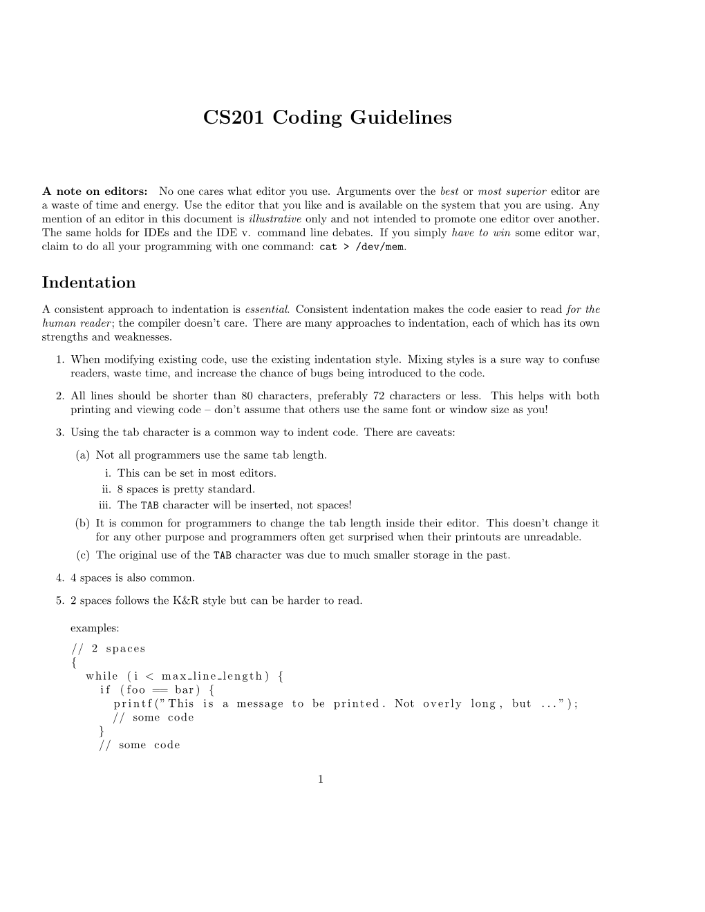 CS201 Coding Guidelines