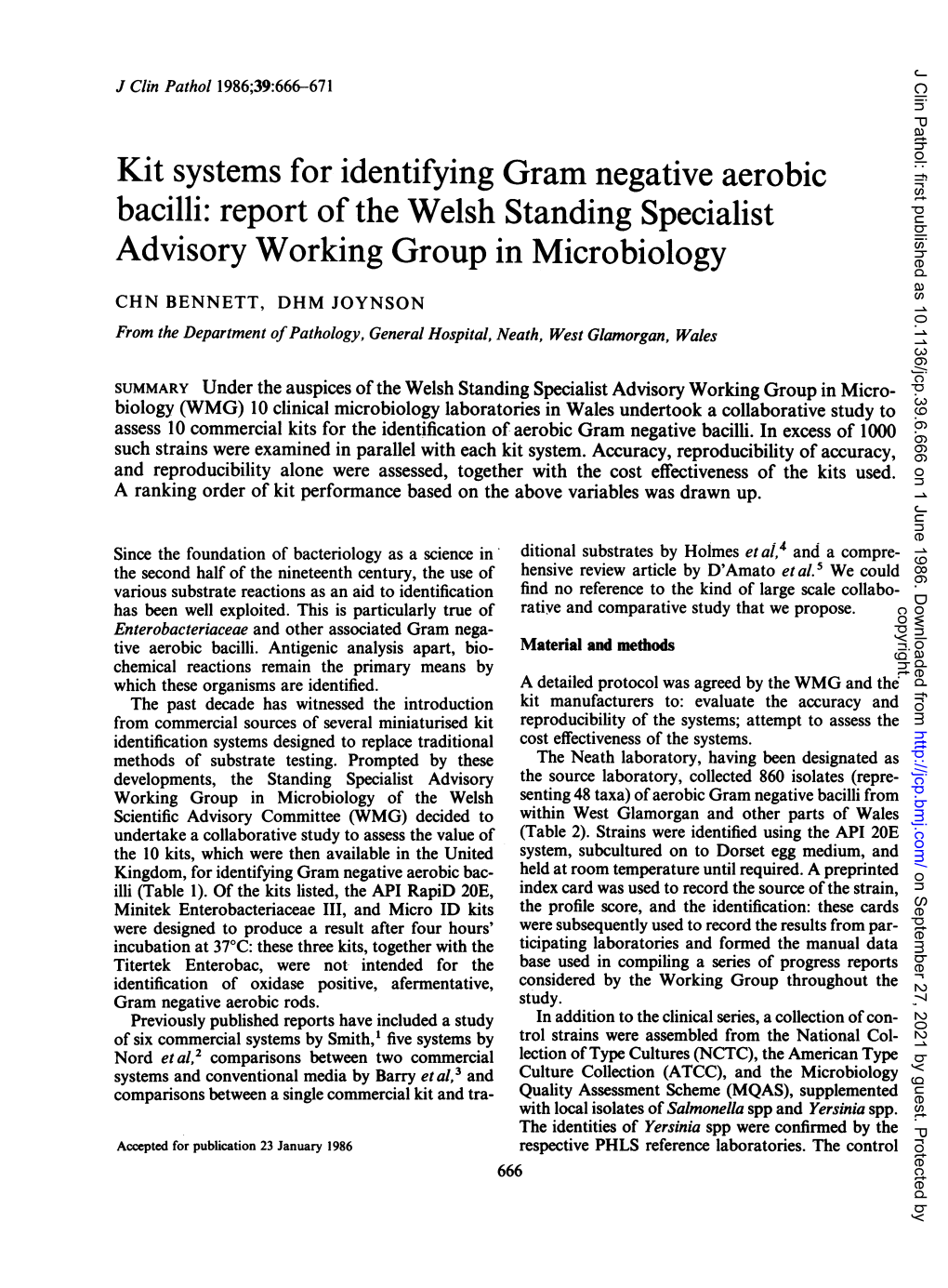 Kit Systems for Identifying Gram Negative Aerobic Bacilli: Report of the Welsh Standing Specialist Advisory Working Group in Microbiology