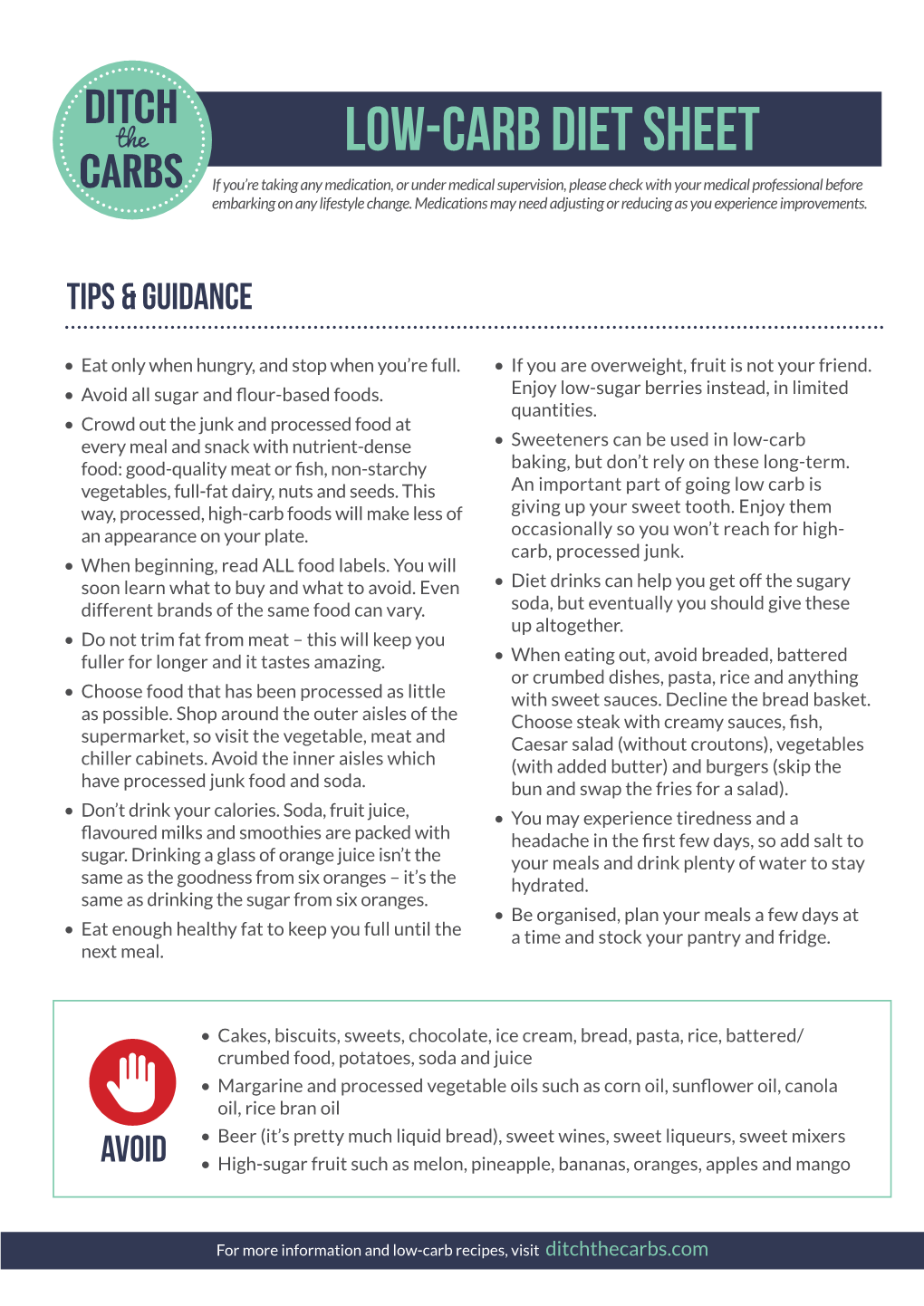 Low-Carb Diet Sheet