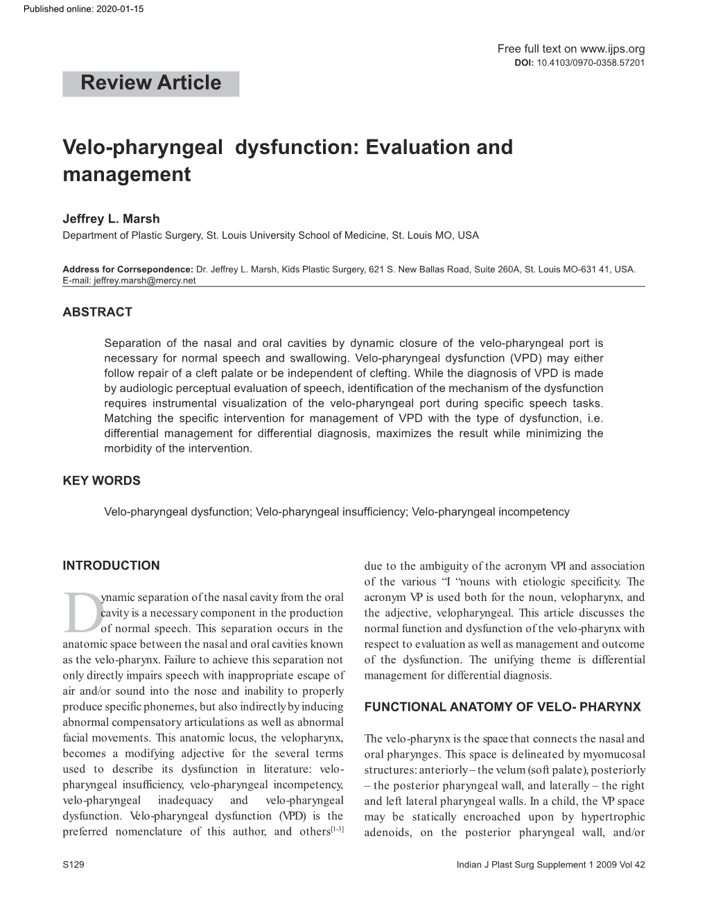 Review Article Velo-Pharyngeal Dysfunction