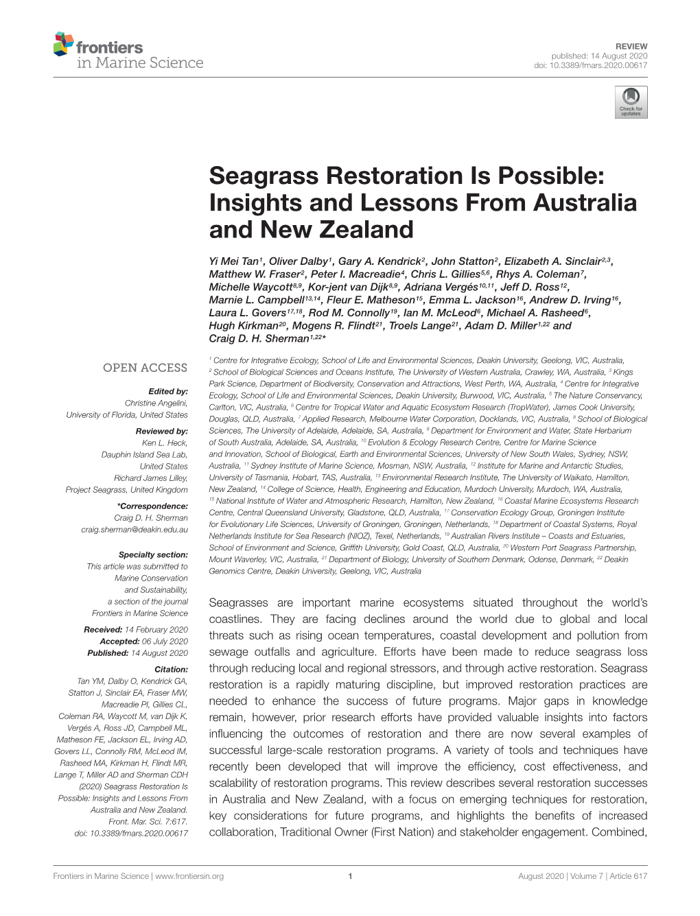 Tan Mcleod Et Al Seagrass Restoration Is Possible