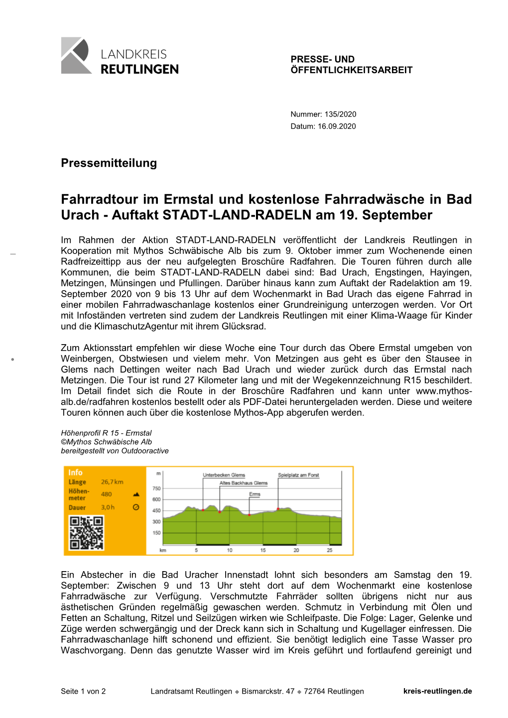 Fahrradtour Im Ermstal Und Kostenlose Fahrradwäsche in Bad Urach - Auftakt STADT-LAND-RADELN Am 19