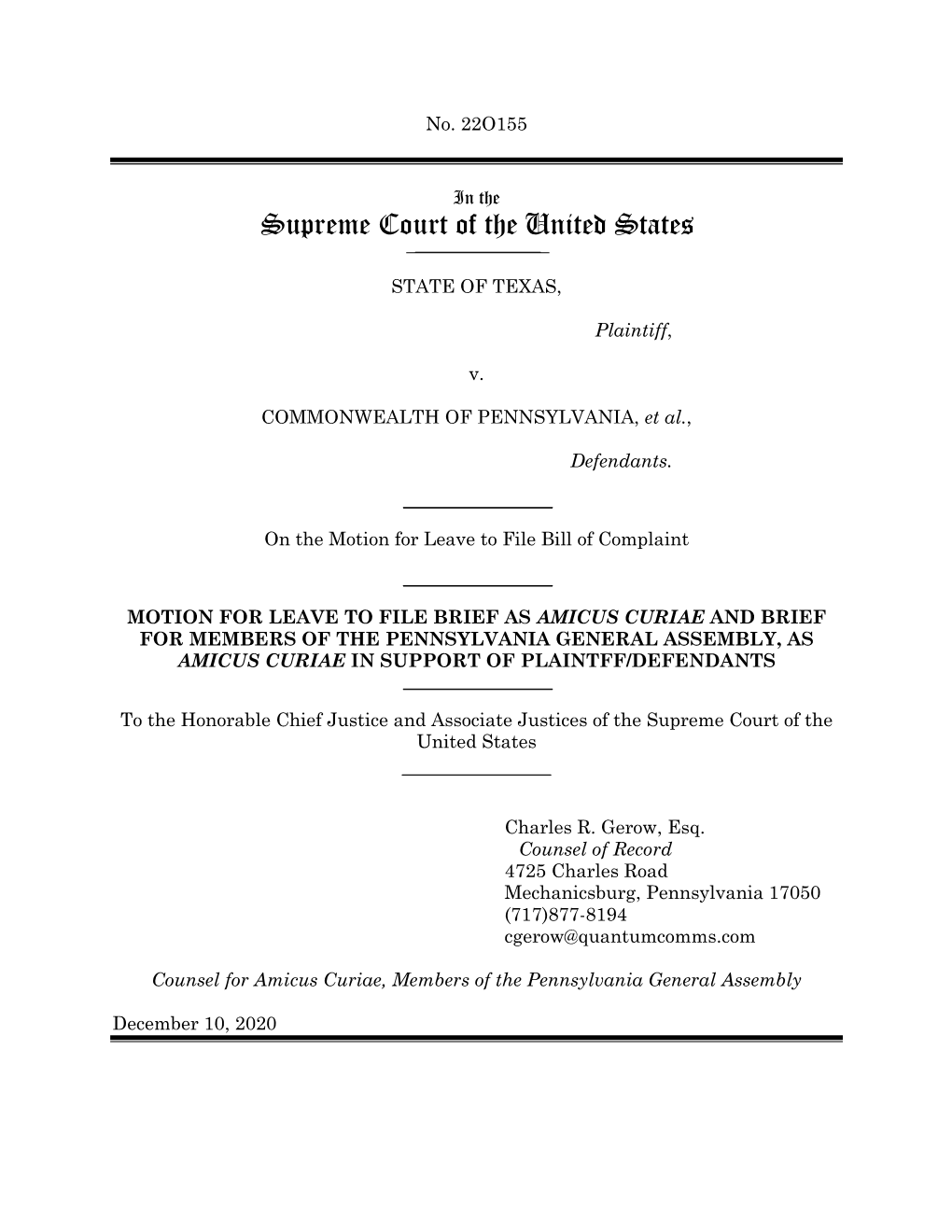 Amicus Brief to Articulate to the Court the Importance, to Lawmakers And