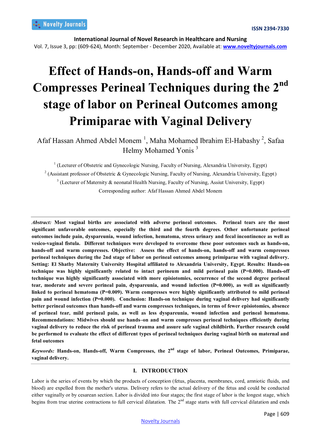 Effect of Hands-On, Hands-Off and Warm Compresses Perineal Techniques During the 2Nd Stage of Labor on Perineal Outcomes Among Primiparae with Vaginal Delivery