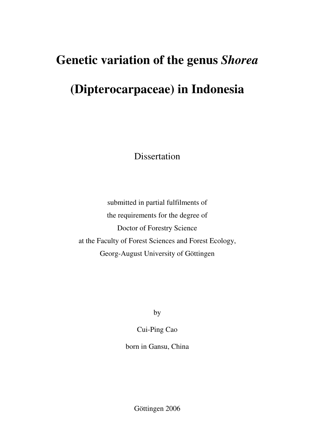 Genetic Variation of the Genus Shorea (Dipterocarpaceae) in Indonesia
