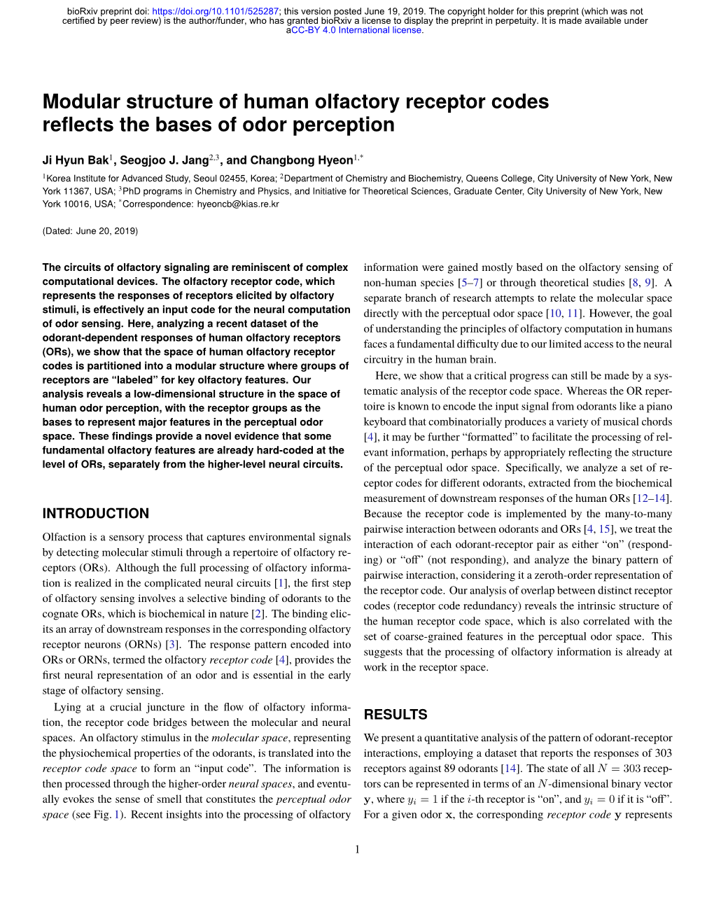 Modular Structure of Human Olfactory Receptor Codes Reflects the Bases Of