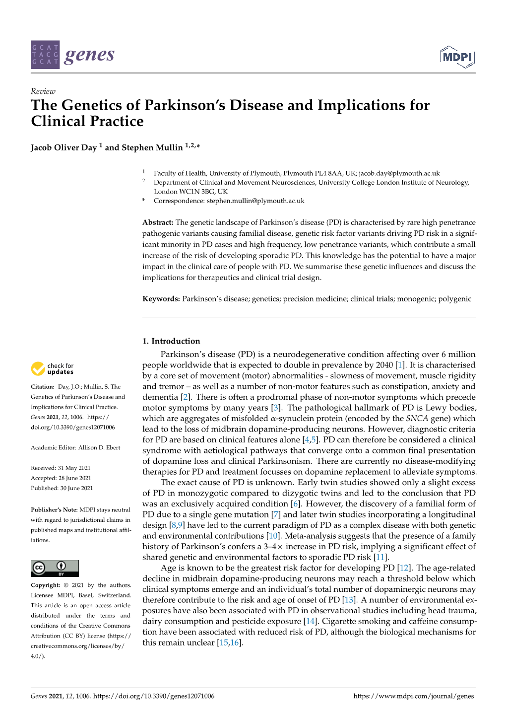 The Genetics of Parkinson's Disease and Implications for Clinical Practice