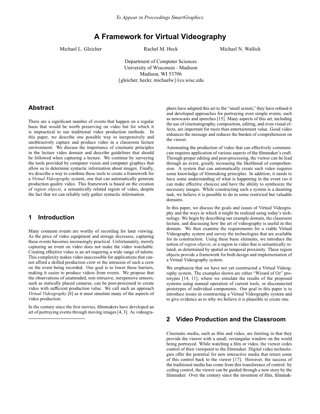 A Framework for Virtual Videography