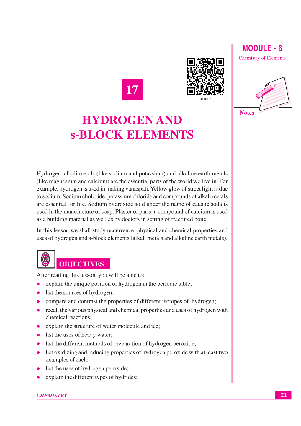 17 HYDROGEN and S-BLOCK ELEMENTS