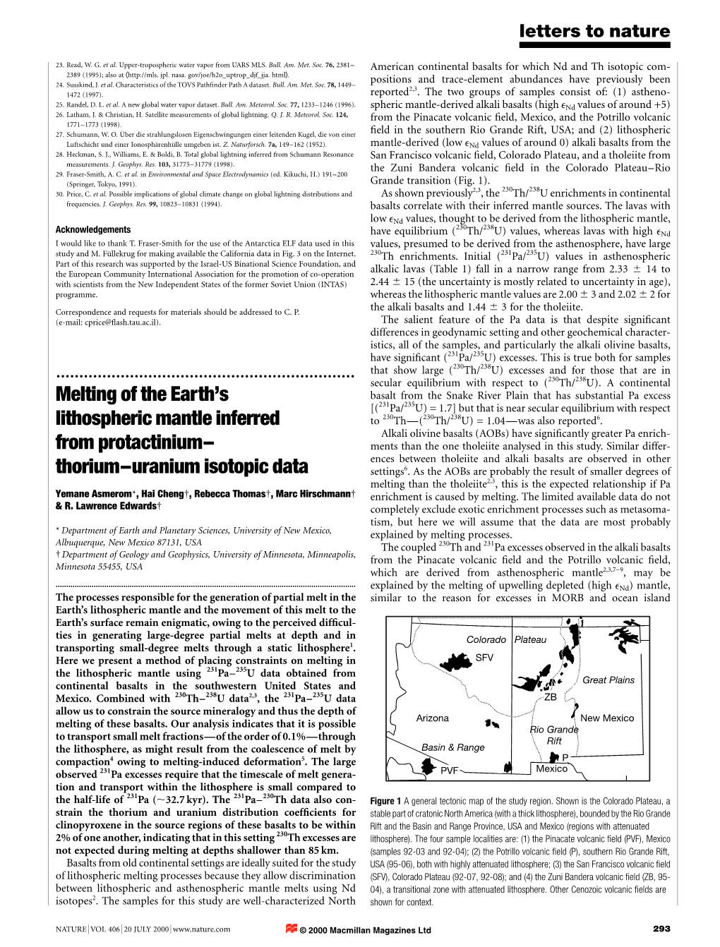 Melting of the Earth's Lithospheric Mantle Inferred from Protactinium