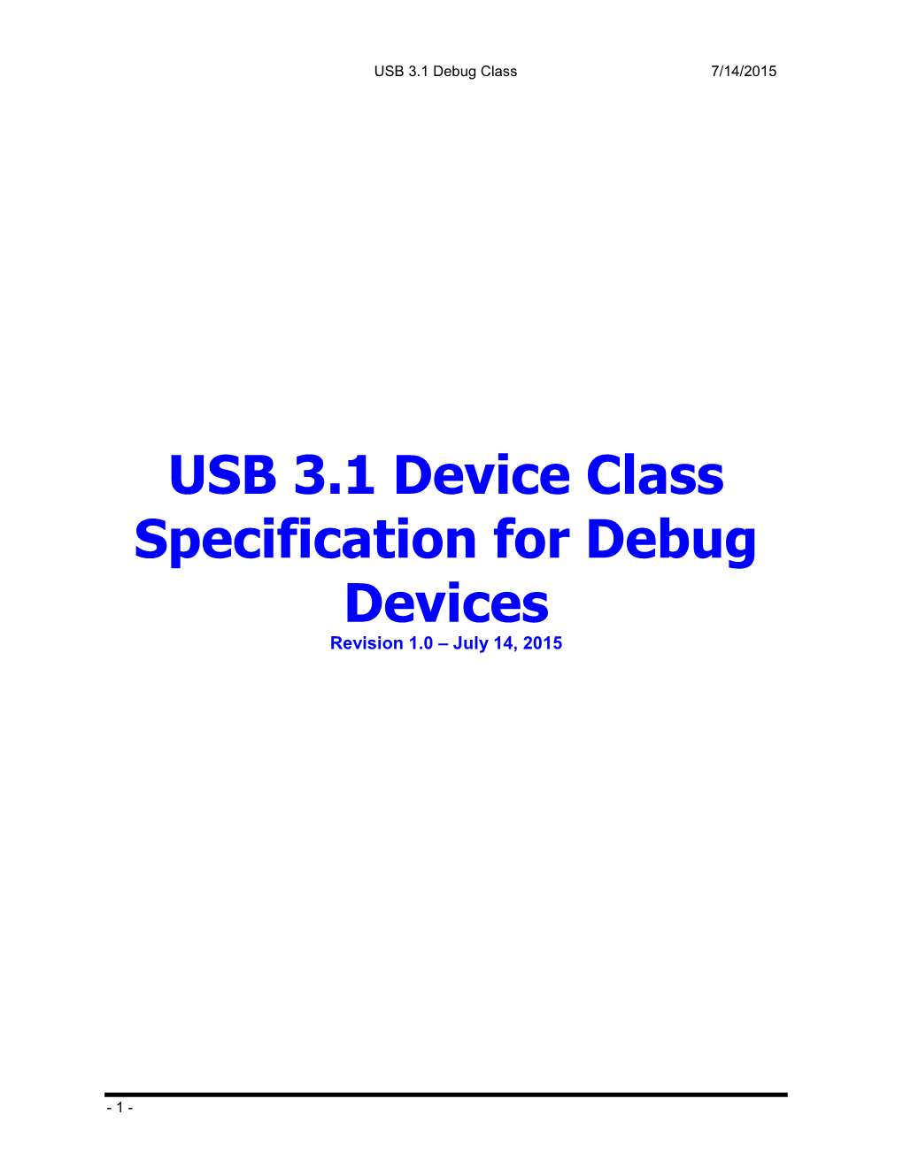 USB3 Debug Class Specification