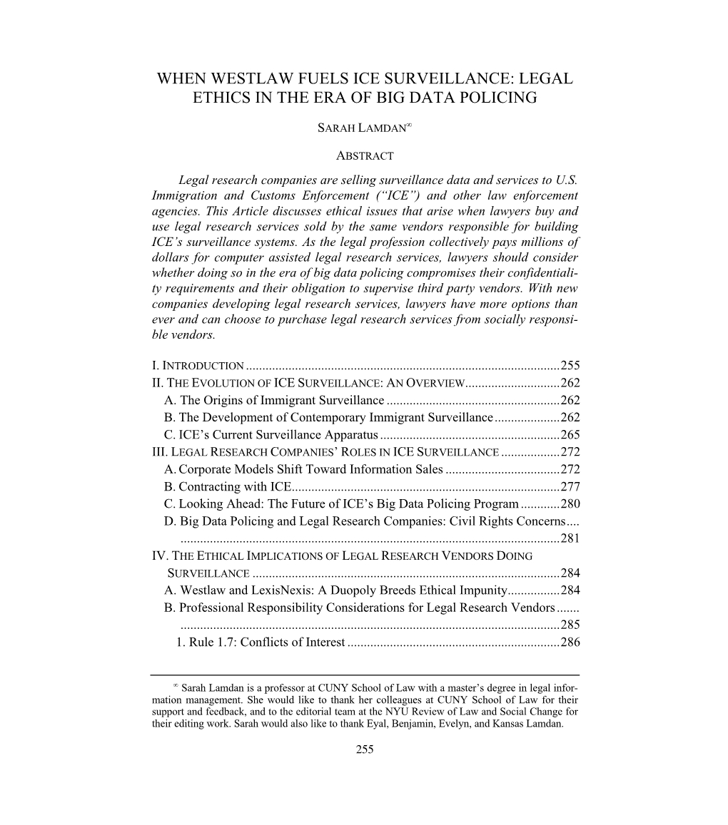 When Westlaw Fuels Ice Surveillance: Legal Ethics in the Era of Big Data Policing