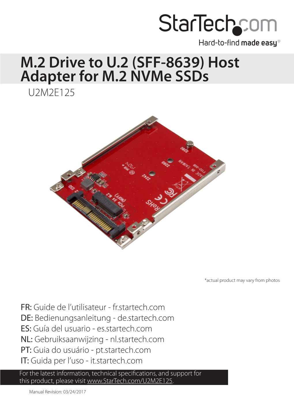 M.2 Drive to U.2 (SFF-8639) Host Adapter for M.2 Nvme Ssds U2M2E125