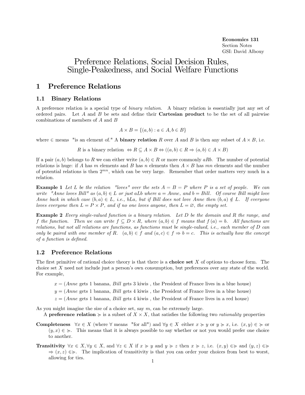 Preference Relations, Social Decision Rules, Single-Peakedness, and Social Welfare Functions