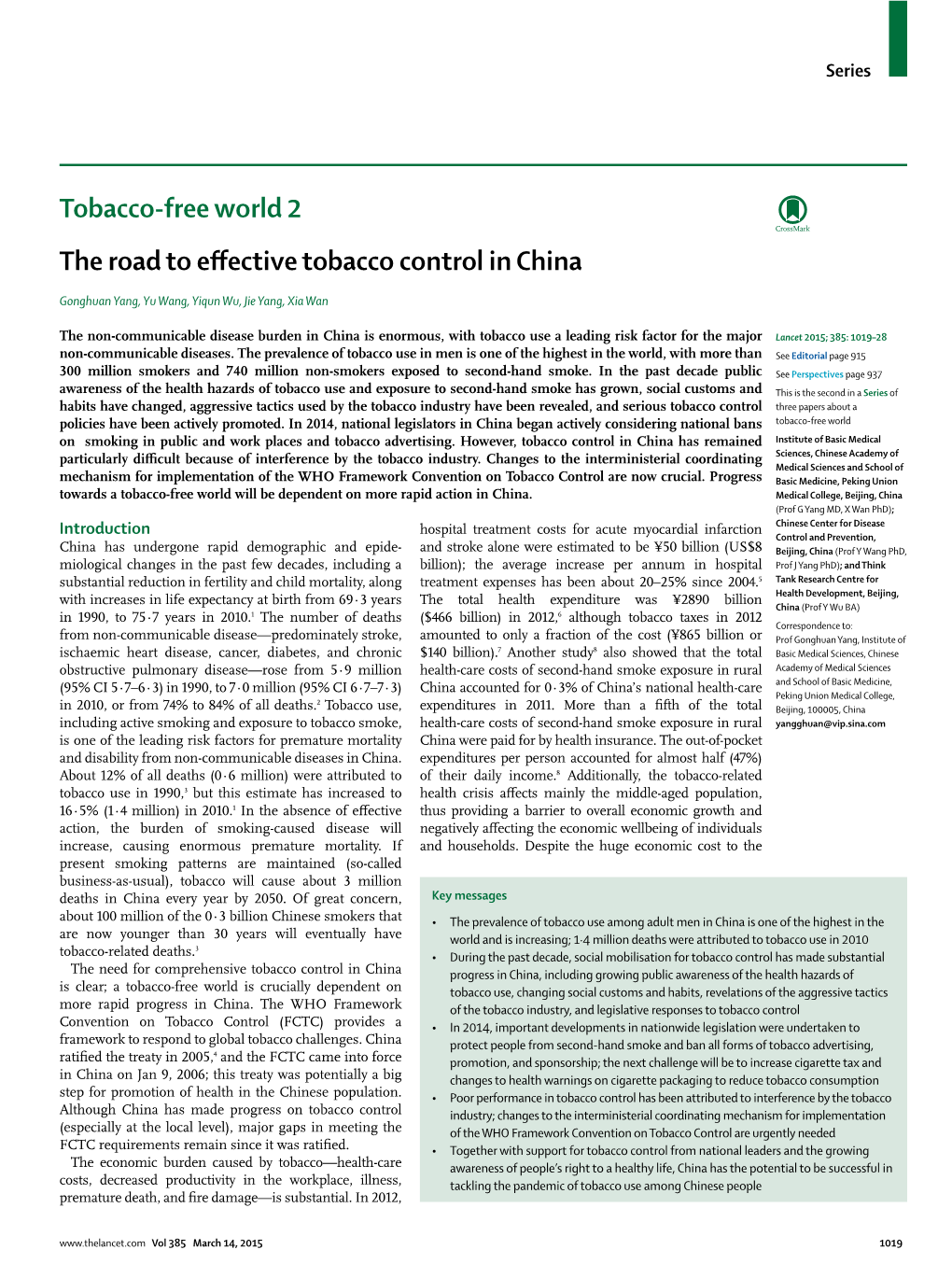 The Road to Effective Tobacco Control in China