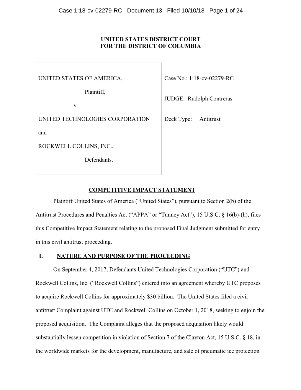 US V. United Technologies Corporation and Rockwell Collins