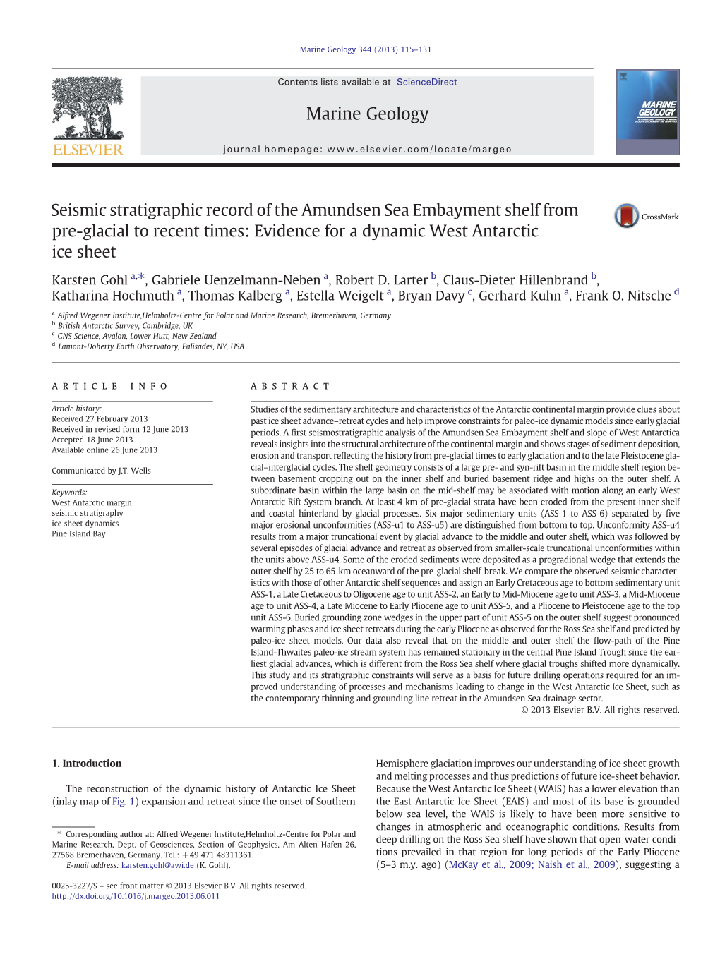 Seismic Stratigraphic Record of the Amundsen Sea Embayment Shelf from Pre-Glacial to Recent Times: Evidence for a Dynamic West Antarctic Ice Sheet