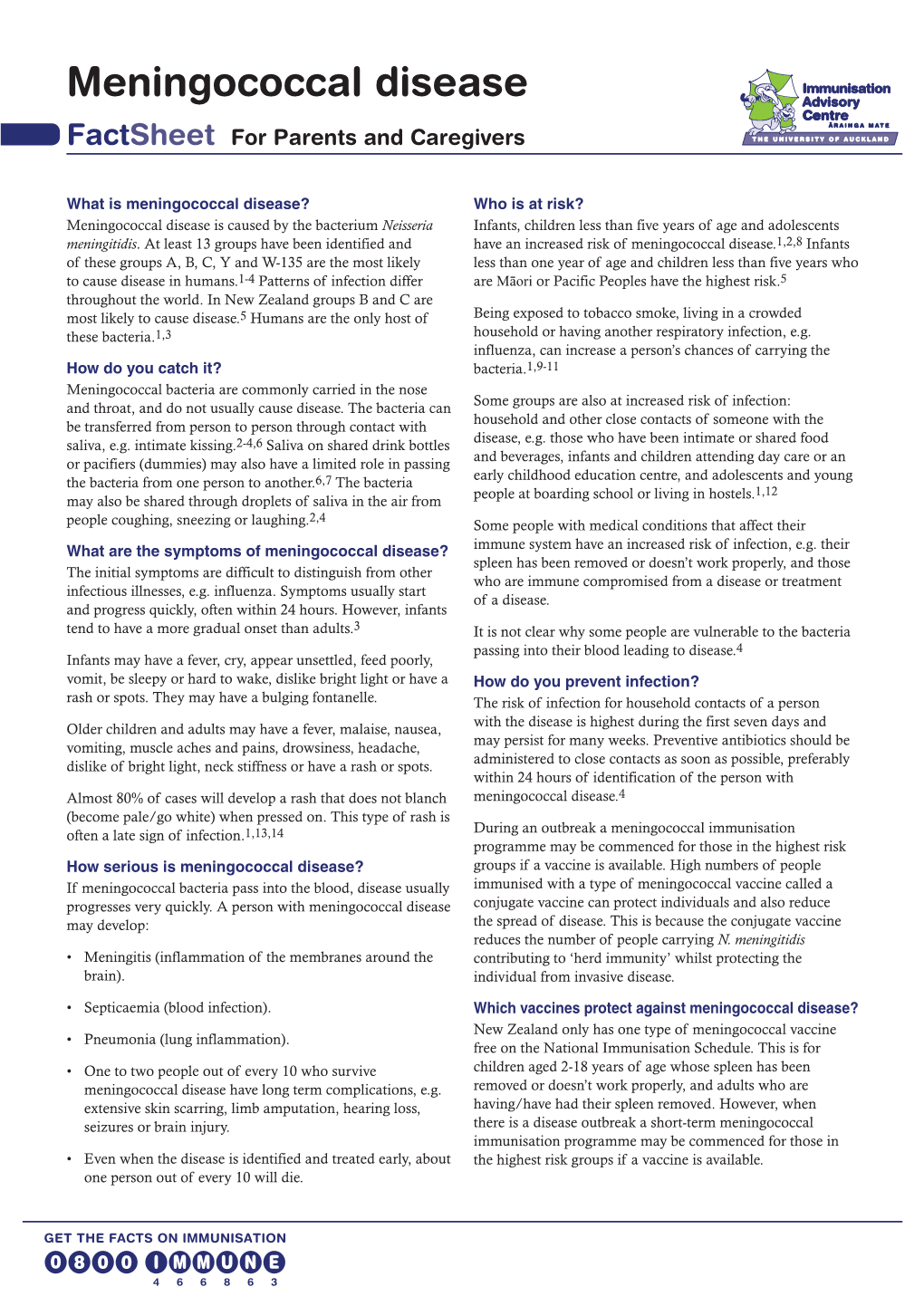 Meningococcal Disease Factsheet for Parents and Caregivers