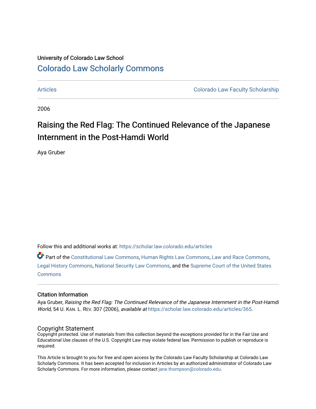 The Continued Relevance of the Japanese Internment in the Post-Hamdi World