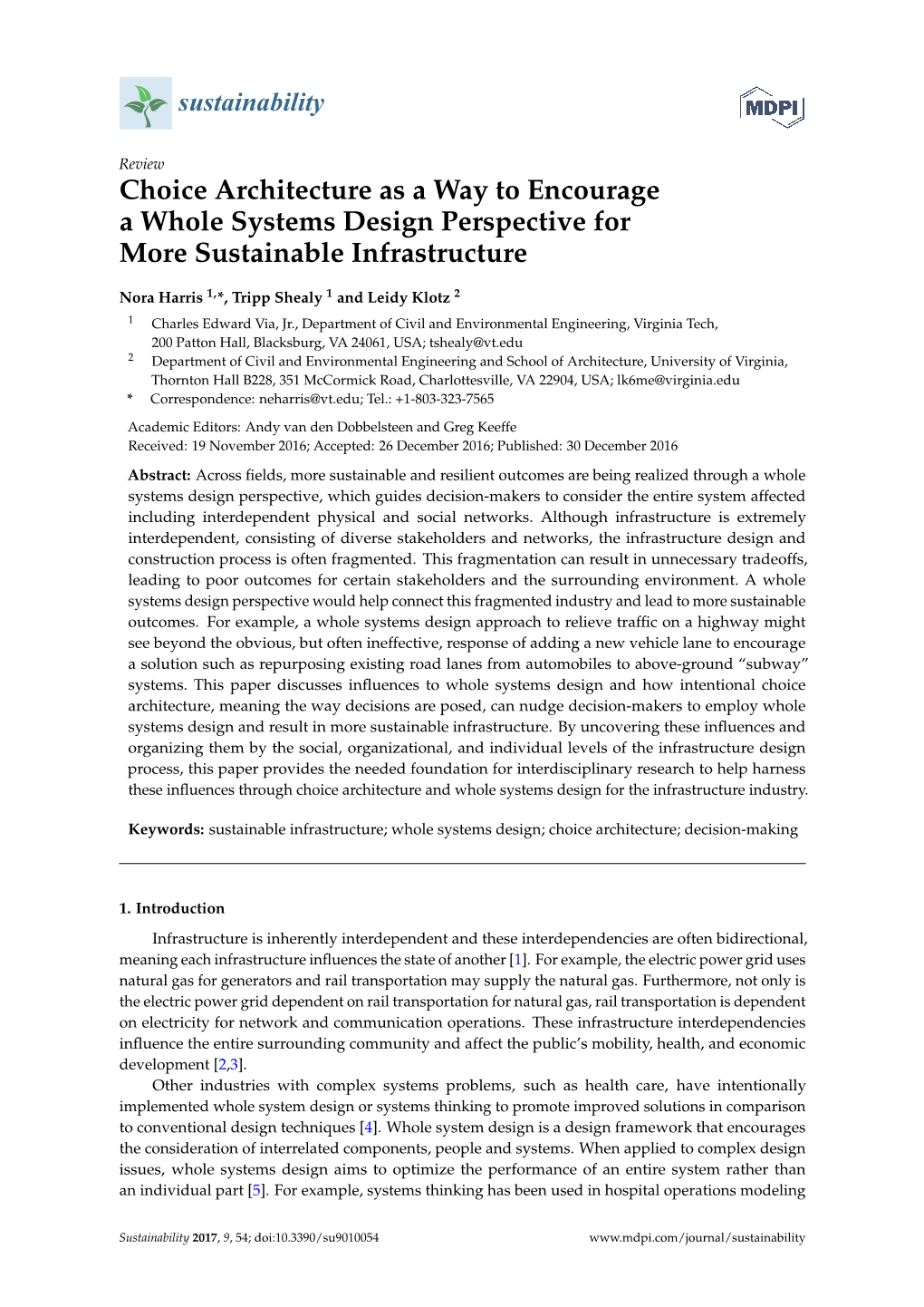 Choice Architecture As a Way to Encourage a Whole Systems Design Perspective for More Sustainable Infrastructure