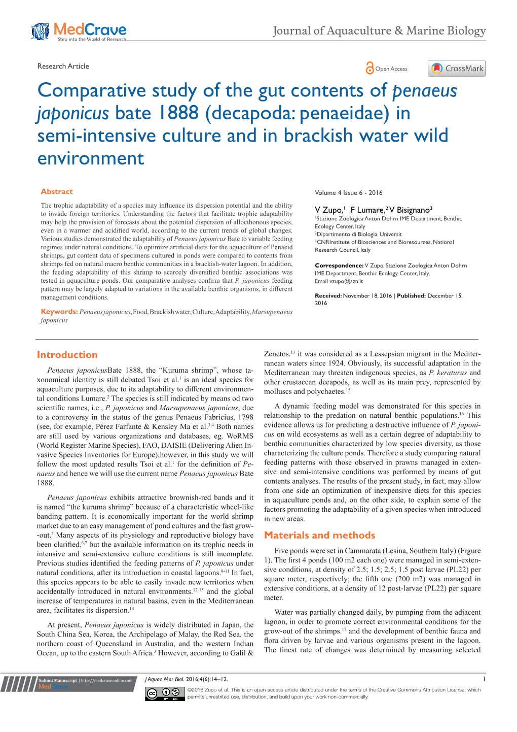 Comparative Study of the Gut Contents of Penaeus Japonicus Bate 1888 (Decapoda: Penaeidae) in Semi-Intensive Culture and in Brackish Water Wild Environment