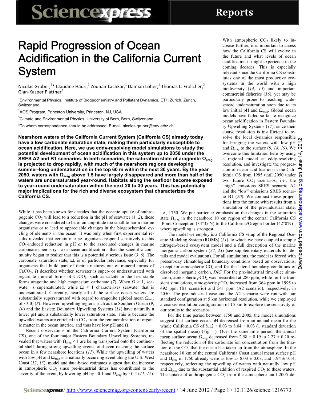 Rapid Progression of Ocean Acidification in the California